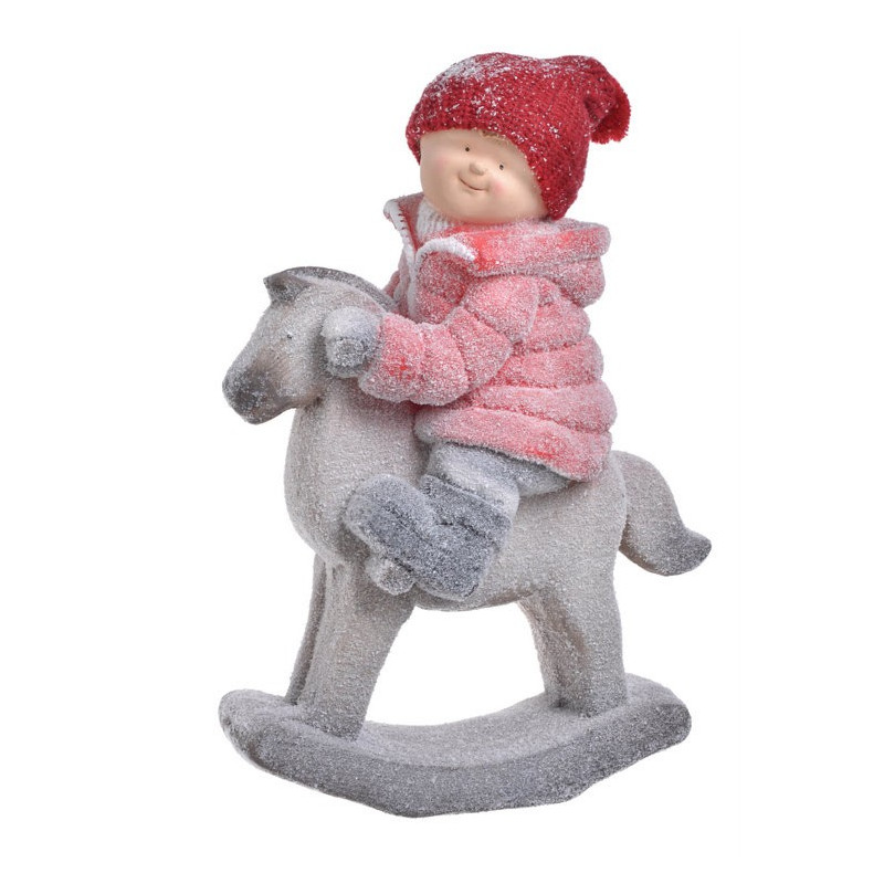 Chłopiec na koniku w czerwonym sweterku 40x18x55 cm - art. dekoracyjny - ceramika