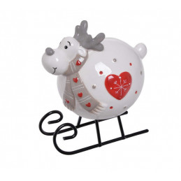 Renifer na saniach 11 cm - ceramika + metal