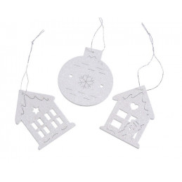 Drewniane domki i bombki zawieszki brokat, 5cm, 18szt-kpl