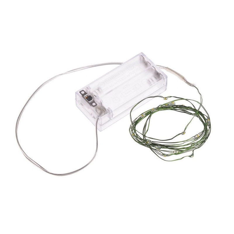 Lampki 20LED 2m -światło zimne,ciepłe, ciepłe z zielonym drutem, zasilane 2AA