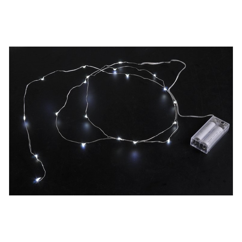 Lampki 20LED 2m -światło zimne,ciepłe, ciepłe z zielonym drutem, zasilane 2AA