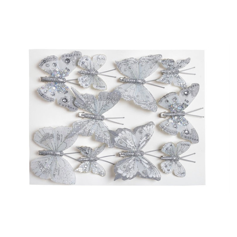 Motylki brokatowe na klipie 10 szt/kpl..4-6 cm