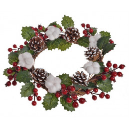 Wianek z bawełną i szyszkami..30 cm