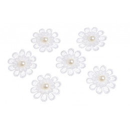 Aplikacje kwiatki z perelkami 6szt/4cm