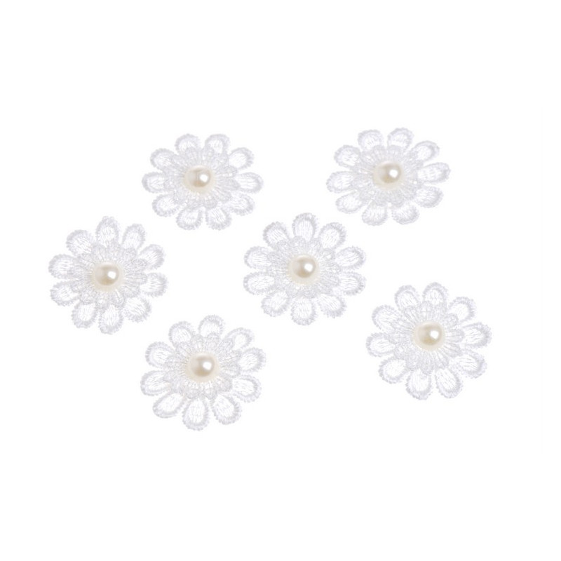Aplikacje kwiatki z perelkami 6szt/4cm