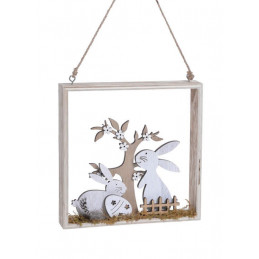 Zające w ogródku..18x18 cm