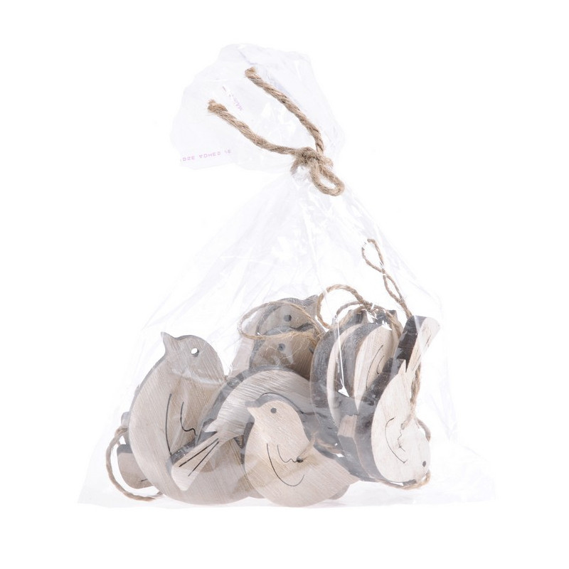 Ptaszki zawieszki biało-szare, zestaw..9-6,5-5 cm