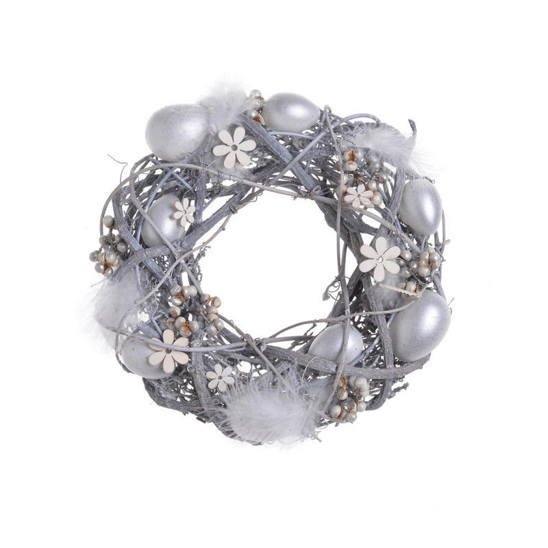 Wianek z jajkami 24 cm WHITE-WASH - kompozycja wiosenna