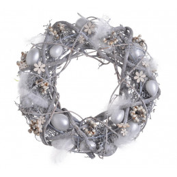 Wianek z jajkami 34 cm WHITE-WASH - kompozycja wiosenna