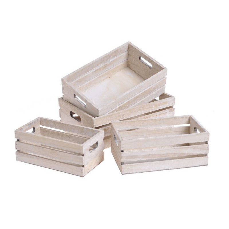 Skrzynki drewniane, zestaw 4szt 22x12x9,5, 25x15x10, 28x18x10,5, 31x21x11 cm