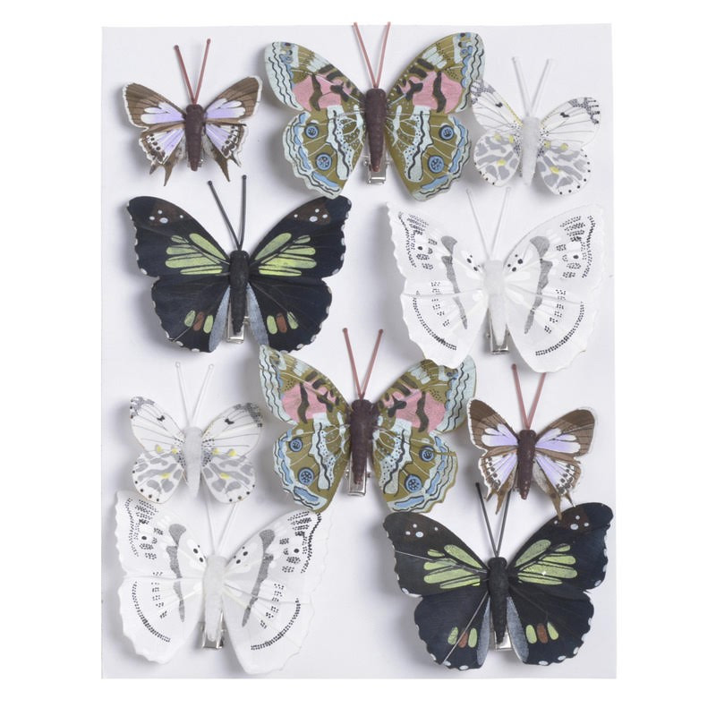 Motylki na klipie 10szt..4,5cm-7,5 cm WH-BLK-BR BASE