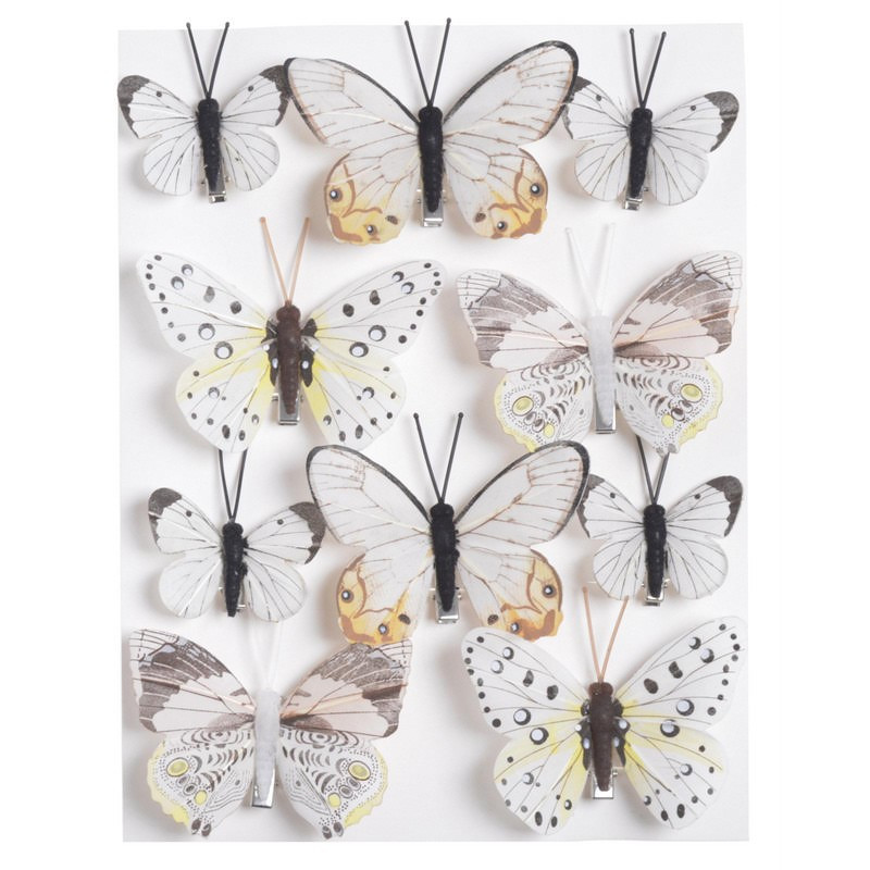 Motylki na klipie 10szt..4,5-8 cm WH-YL-BLK