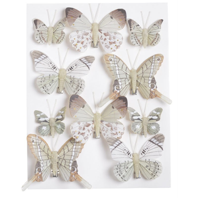 Motylki na klipie 10szt..4 - 7,5 cm BR-LT.OLIVE GR