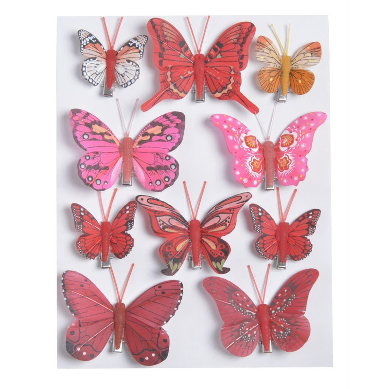 Motylki na klipie 10szt..4-7,5 cm RED