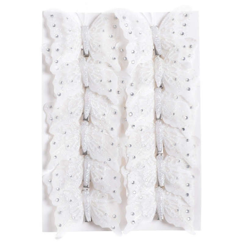 Motyl z brokatem 8cm na klipie (12szt/kpl)