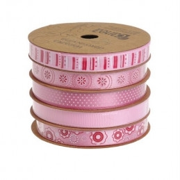Wstążka dekoracyjna 1cm x 5m, 5szt-kpl RED-PINK
