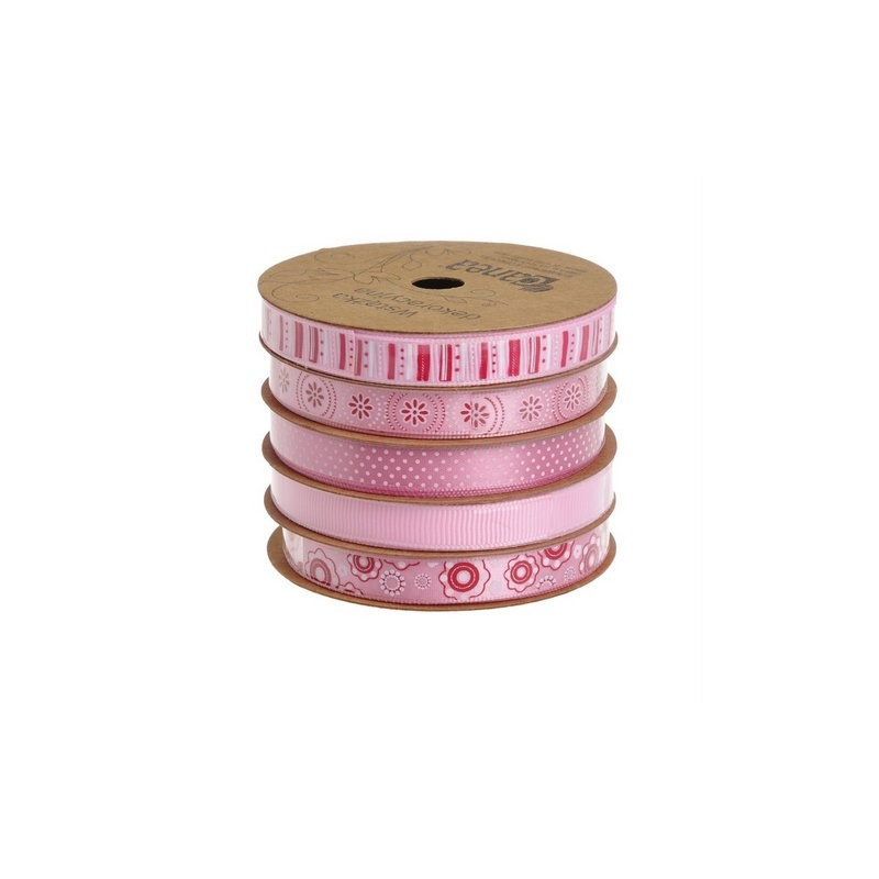 Wstążka dekoracyjna 1cm x 5m, 5szt-kpl RED-PINK
