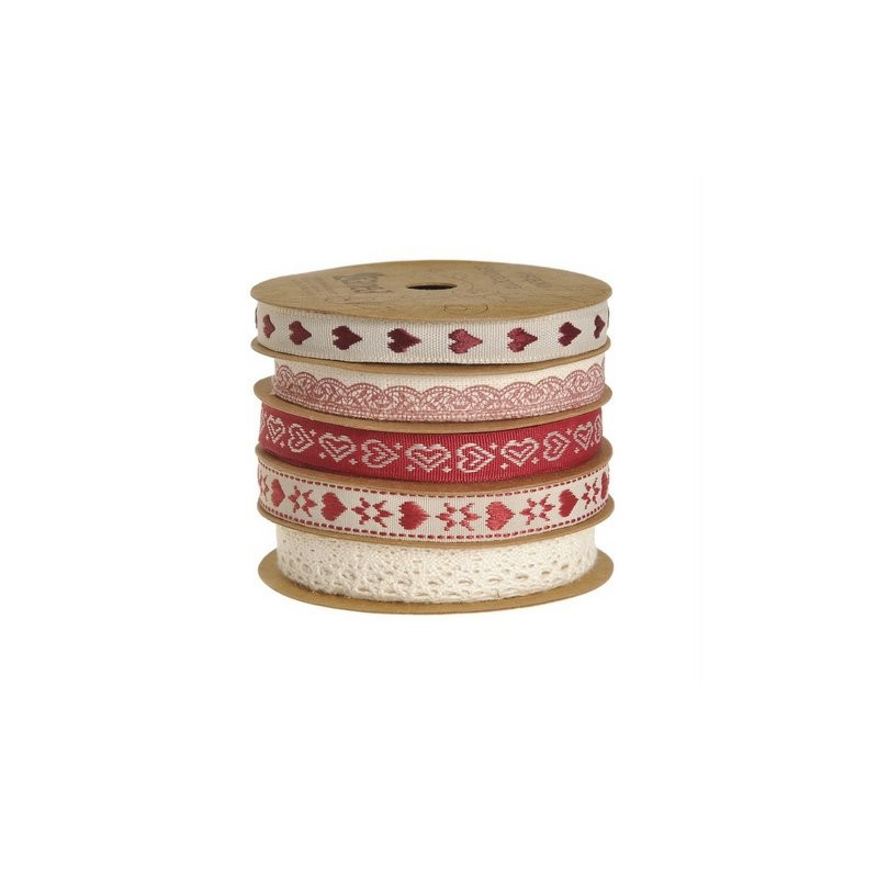 Wstążka dekoracyjna 5 kol-kpl 1cm x 3m RED-CREAM