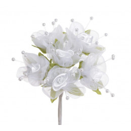 Mini różyczki 6szt/pęczek WHITE/PINK..13 cm - dekoracja ślubna / komunijna