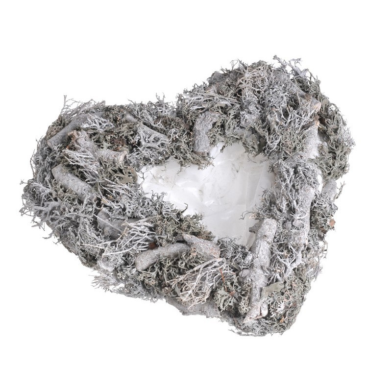 SERCE WYKRAWANE GREY MOSS & IRON BUSH 40 CM