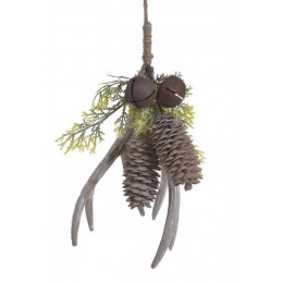 Stroik z rogami i szyszkami 33cm - artykuł dekoracyjny