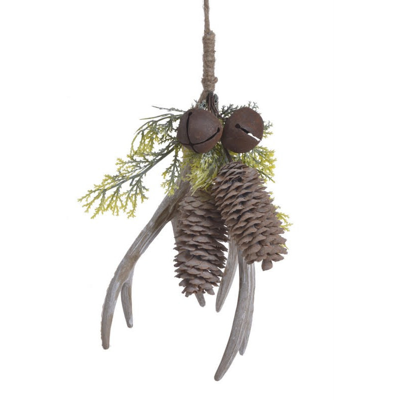 Stroik z rogami i szyszkami 33cm - artykuł dekoracyjny