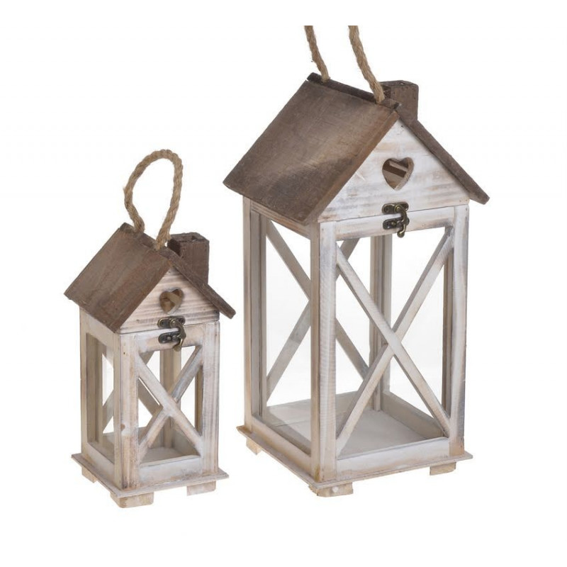 Latarnia 2szt/kpl..24cmH, 37,5cmH white wash - artykuł dekoracyjny