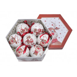 Bombki w pudełku 7cm, 7szt/komplet RED/WHITE