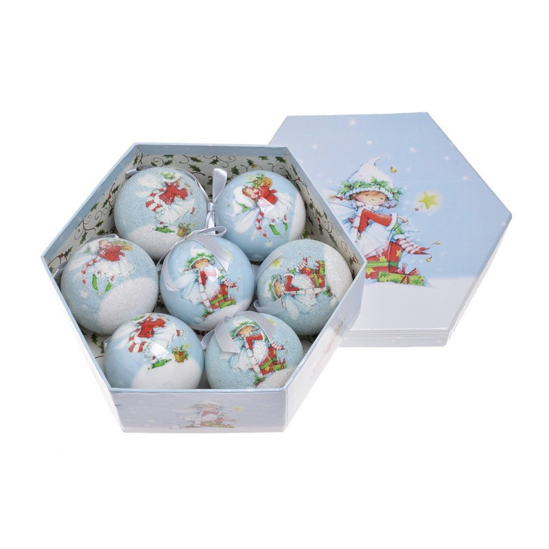 Bombki w pudełku 7cm, 7szt/komplet ELF BLUE