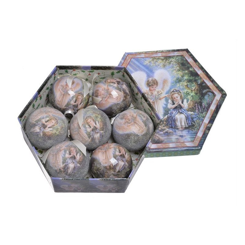 Bombki w pudełku 7cm, 7szt/komplet ANGEL BL/GR