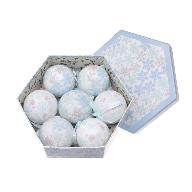 Bombki w pudełku 7cm, 7szt/komplet SNOWFLAKES BLUE
