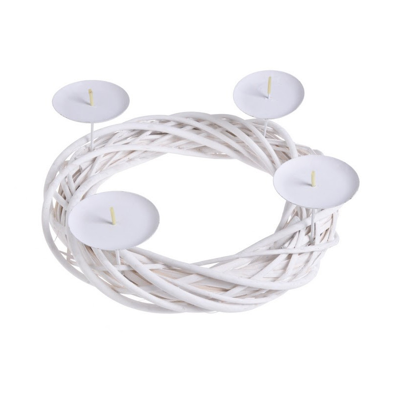 Wianek wyplatany adwentowy biały 30cm