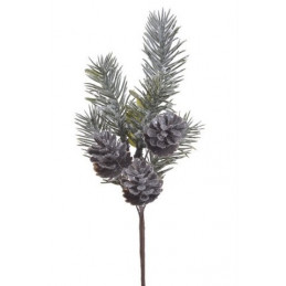 Ośnieżona gałązka iglasta z szyszkami..20cm