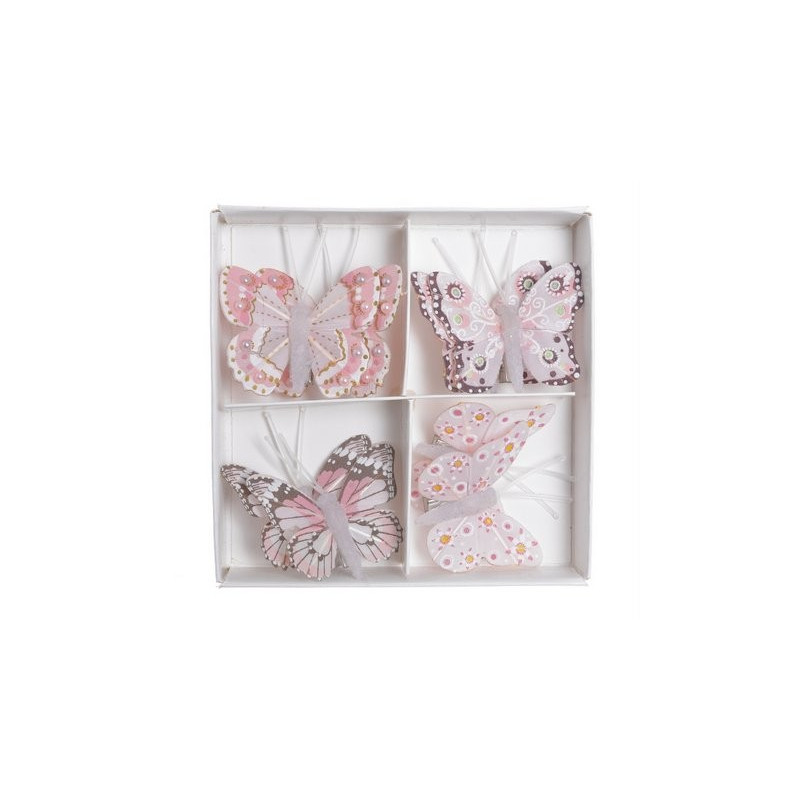 Motyl na klipie 8szt..4 cm PINK