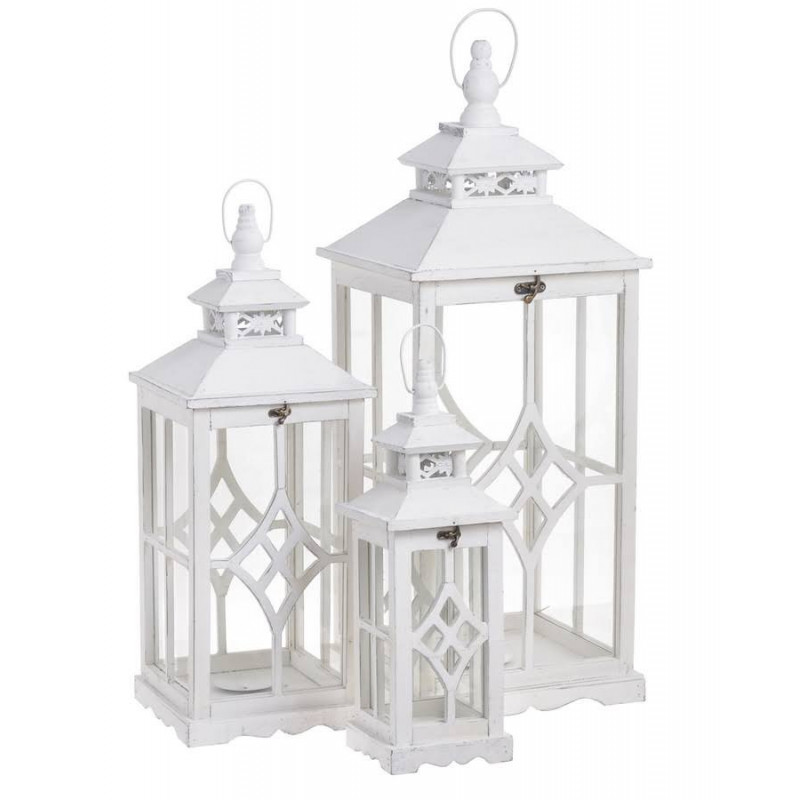 Drewniany lampion 3szt/kpl 44,5cmH / 60,5cmH / 79cmH