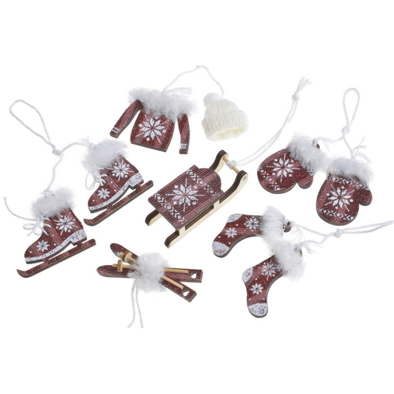 Zestaw SKI BOX - ozdoby z drewna na choinkę paczka/6 sztuk