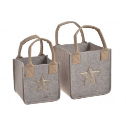 Filcowy kosz z gwiazdką 2szt-kpl BEIGE +GLD STAR