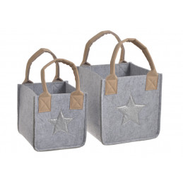 Filcowy kosz z gwiazdką 2szt-kpl GREY +SLV STAR