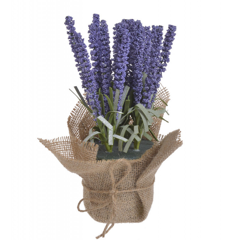 Sztuczna lawenda w worku jutowym..22cm