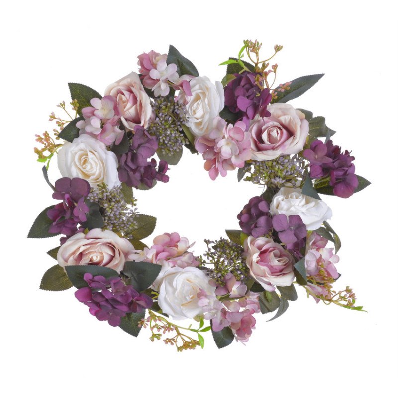 Wianek z różą i hortensją..41cm