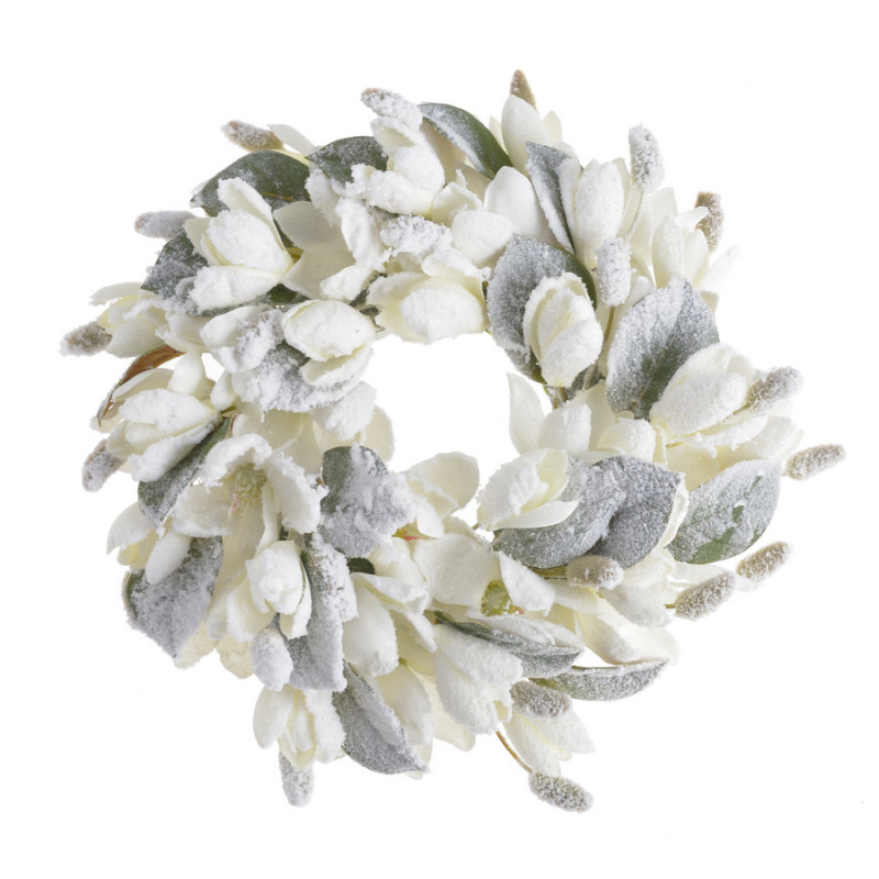 Ośnieżony wianek z magnoliami..28cm