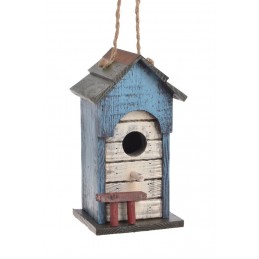 Drewniana budka dla ptaków H24cm...BLUE-GREY-WHITE