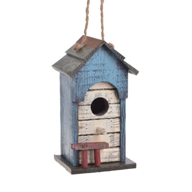 Drewniana budka dla ptaków H24cm...BLUE-GREY-WHITE