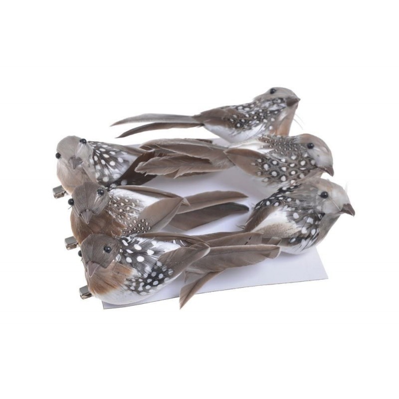 Ptak na klipie, 6szt-paczka..11cmL... NAT