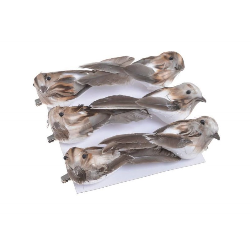 Ptak na klipie, 6szt-paczka..11cmL... NAT