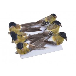 Ptak na klipie, 6szt-pacz..9cmL..YELLOW