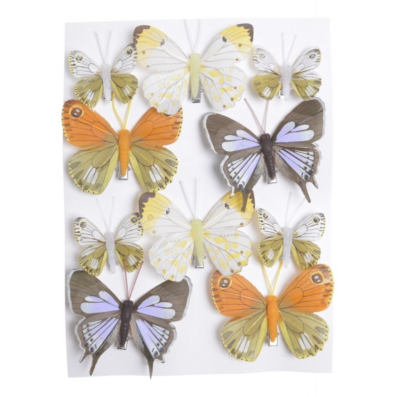 Motylki na klipie 10szt/kpl..4,5-7,5cm OR-PUR-YL