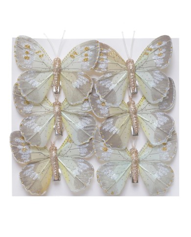 Motylki brokacone, 6szt-pacz..8cmL x 6cmH..120-1 bags..6 pcs-bag....CREAM