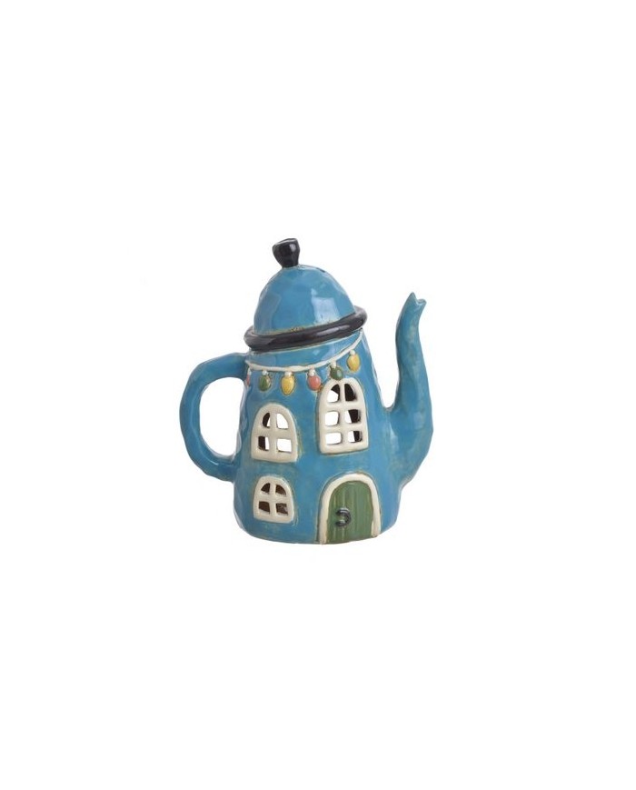 Dzbanek domek ceramiczny..17,5cmL x 10cmW x 19,5cmH..12-1 pcs......BLUE