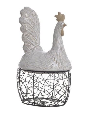 Metalowy koszyk z kogutem H24cm..13,5cmLx11,5cmW24cmH..16-2 pcs......WHITE-BLACK